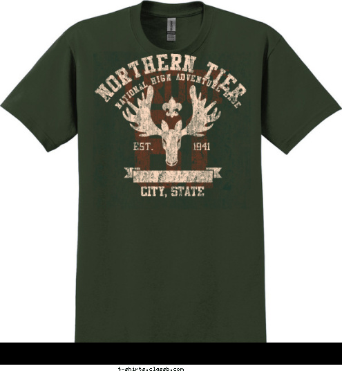 EST.       1941 NATIONAL HIGN ADVENTURE BASE CITY, STATE NORTHERN TIER TROOP 81 T-shirt Design 