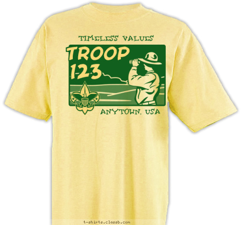 123 TROOP ANYTOWN, USA TIMELESS VALUES T-shirt Design 