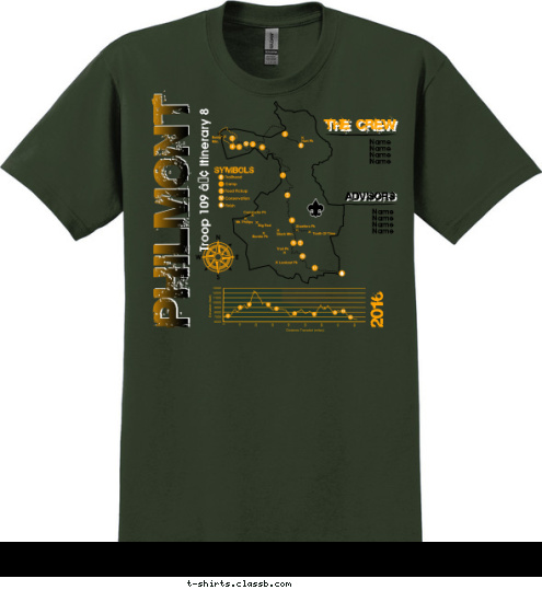 Troop 109 • Itinerary 8 THE CREW THE CREW ADVISORS ADVISORS Name
Name
Name
Name


 Name
Name
Name
Name


 2016 T-shirt Design 