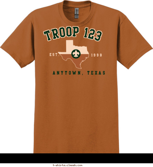 1998 EST. TROOP 123 anytown, TEXAS T-shirt Design SP6799