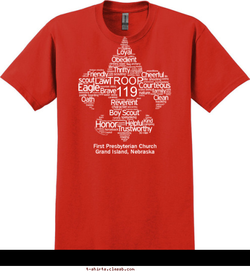 First Presbyterian Church
Grand Island, Nebraska 119 TROOP T-shirt Design 