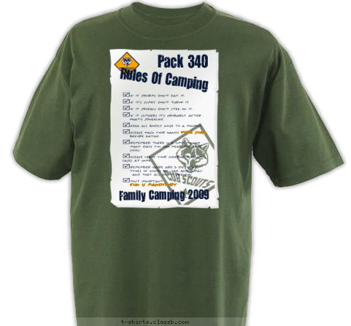 Family Camping 2009 Rules Of Camping Pack 340 T-shirt Design 