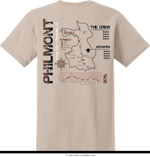 Chattanooga, TN CREW 701W 2015 2015 Troop 123 • Itinerary 22 ANYTOWN, USA THE CREW TROOP 123 THE CREW ADVISORS ADVISORS Name
Name
Name
Name


 Name
Name
Name
Name


 2016 2017 PHILMONT T-shirt Design 