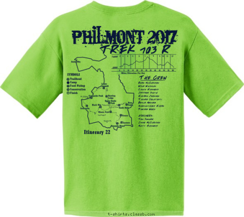 TREK 703 R Itinerary 22 The Crew Owen McClendon
Wyle Wildman
Calvin Hammond
Jeffery Smith
Hakeem Johnson
Tanner Colatosti
Bryce Messer
Markanthony Hayes
Parker Wood

ADVISORS:
Tom Sumner
Jimmy McClendon
Matt Hammond Philmont 2017 Tucker, GA TROOP 129 T-shirt Design 