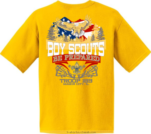 troop BE PREPARED 123 TROOP 189 MASON CITY, IL BOY SCOUTS T-shirt Design 