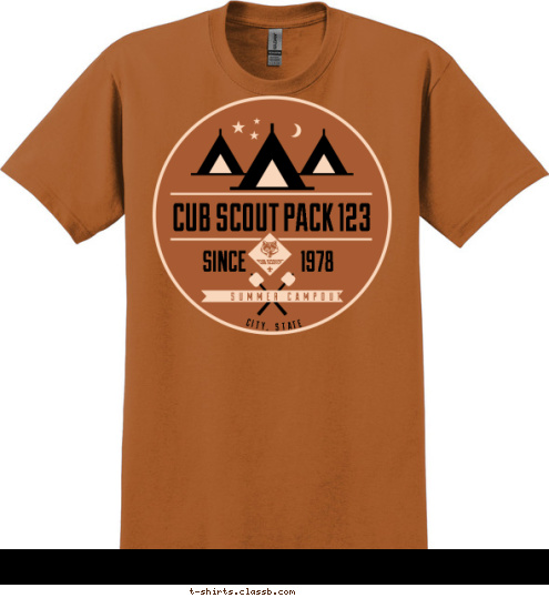 CUB SCOUT PACK 123 CITY, STATE SUMMER CAMPOUT 1978 SINCE T-shirt Design 