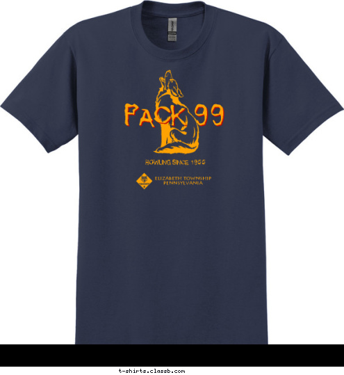 with HOWL HOWLING SINCE 1955 Elizabeth Township
Pennsylvania PACK 99 T-shirt Design Pack99 Howling Since 1955