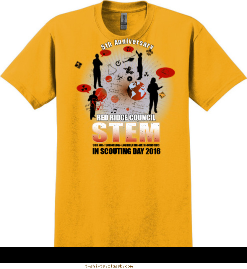 5th Anniversary RED RIDGE COUNCIL IN SCOUTING DAY 2016 SCIENCE-TECHNOLOGY-ENGINEERING-MATH-ROBOTICS T-shirt Design 