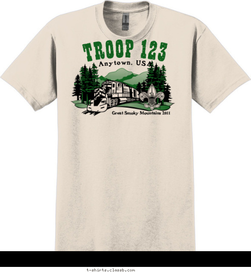 Your text here Great Smoky Mountains 2011 Anytown, USA TROOP 123 T-shirt Design SP518