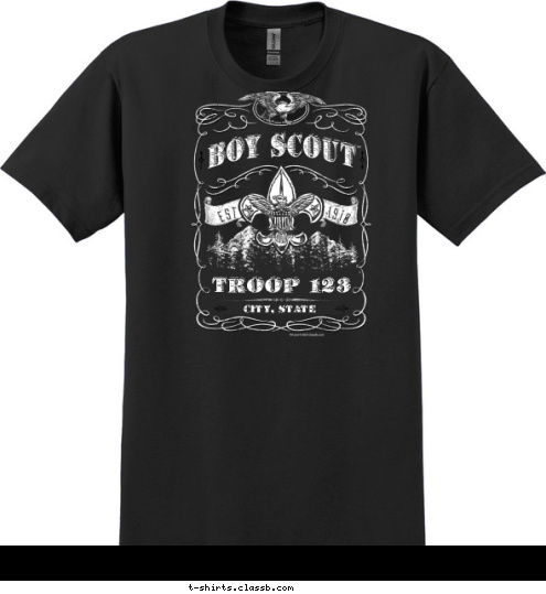 1910 EST CITY, STATE TROOP 123 T-shirt Design 