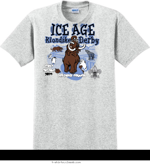 Your text here 2012 RED RIDGE COUNCIL CAMP 
   BIG PINE Derby Klondike ICE AGE T-shirt Design SP903