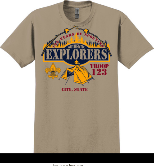 CITY, STATE 123 TROOP 100 YEARS OF SCOUTING T-shirt Design 