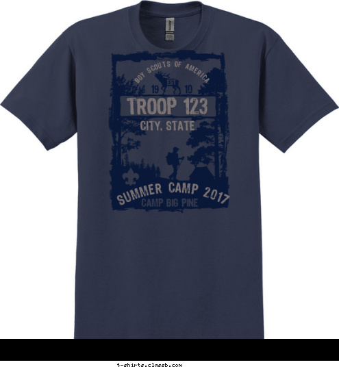 CITY, STATE CAMP BIG PINE SUMMER CAMP 2017
 19        10 EST BOY SCOUTS OF AMERICA TROOP 123 T-shirt Design 