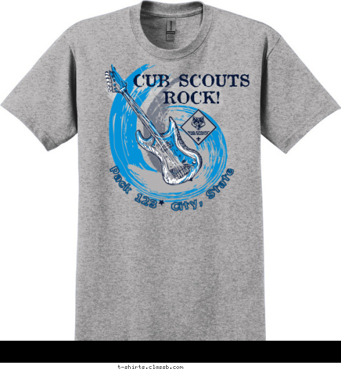 Pack 123  City, State CUB SCOUTS
ROCK! T-shirt Design 