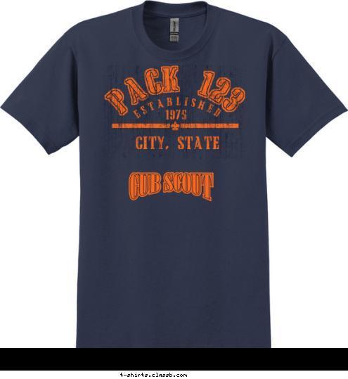 PACK 123 1975 CITY, STATE ESTABLISHED T-shirt Design 