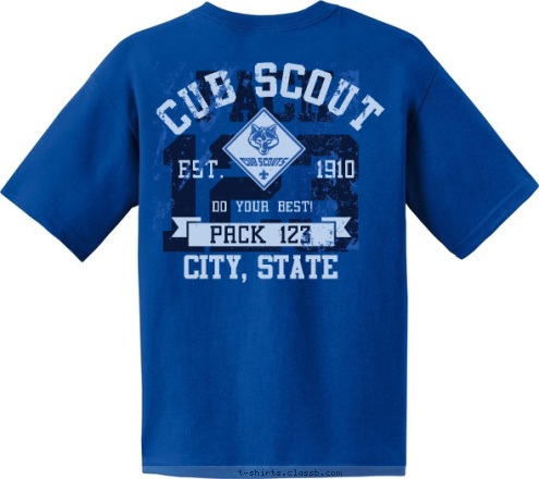 CITY, STATE PACK 123 DO YOUR BEST! EST.       1910 CUB SCOUT 123 PACK T-shirt Design 