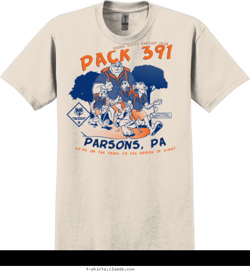 PARSONS WELSH BAPTIST CHURCH WE'RE ON THE TRAIL TO THE ARROW OF LIGHT PARSONS, PA PACK 391 T-shirt Design 