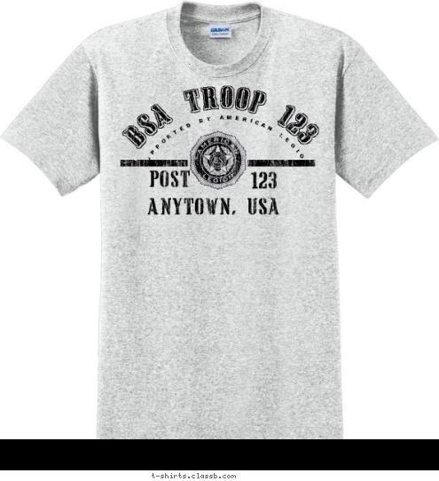 1975 Your text here SUPPORTED BY AMERICAN LEGION ANYTOWN, USA 123 BSA TROOP 123 POST T-shirt Design SP6992