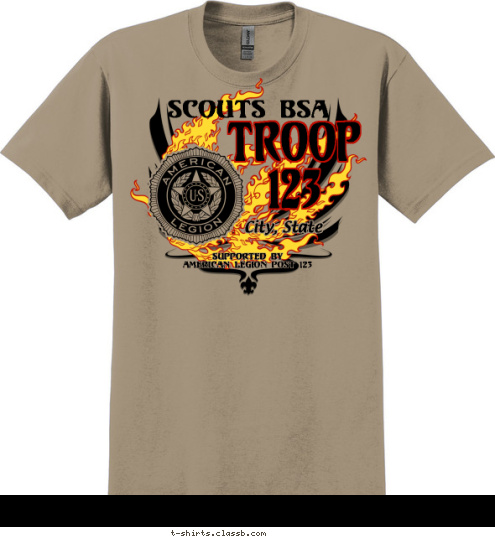 Your text here Supported By
American Legion Post 123 City, State TROOP
123 Boy Scout T-shirt Design SP6996