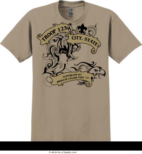 AMERICAN LEGION POST 123 SUPPORTED BY CITY, STATE TROOP 123 T-shirt Design SP6998