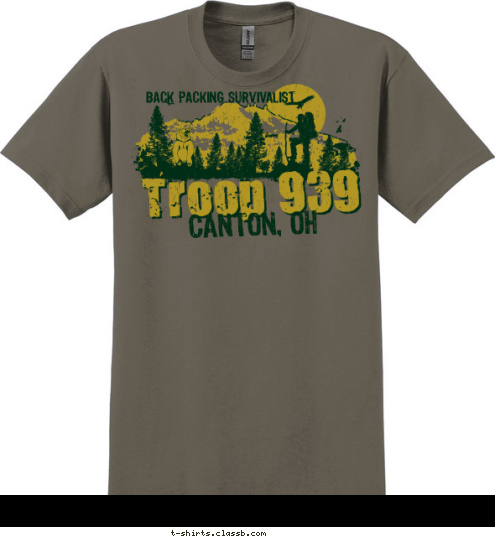 BACK PACKING SURVIVALIST CANTON, OH Troop 939 T-shirt Design 