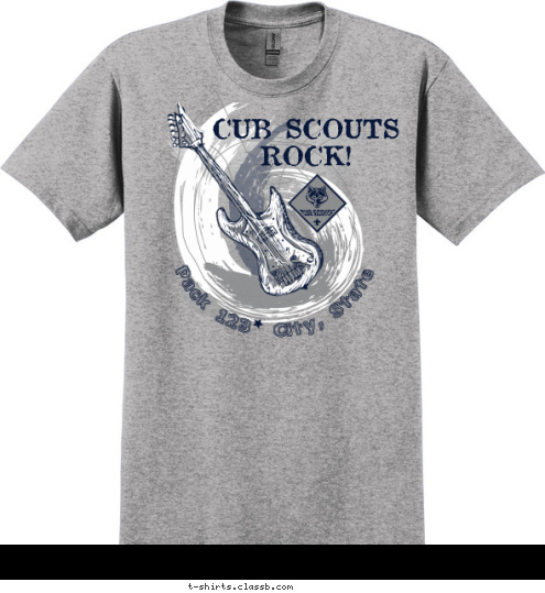 Pack 123  City, State CUB SCOUTS
ROCK! T-shirt Design 