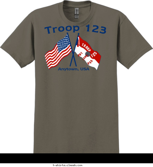USA TOWN, ANY 123 TROOP Anytown, USA Troop 123 T-shirt Design 