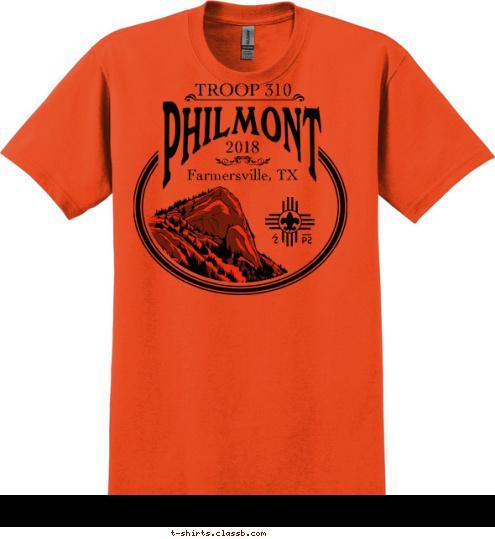 Farmersville, TX TROOP 310 2018 T-shirt Design Philmont Orange design 4