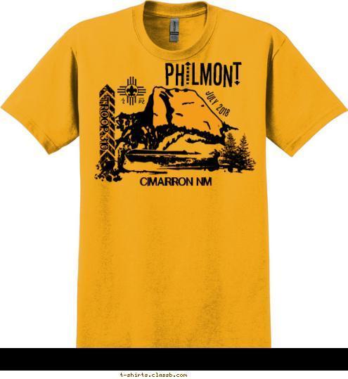 New Text PHILMONT PHILMONT JULY 2018 TROOP 310 CIMARRON NM T-shirt Design Philmont Gold design 6