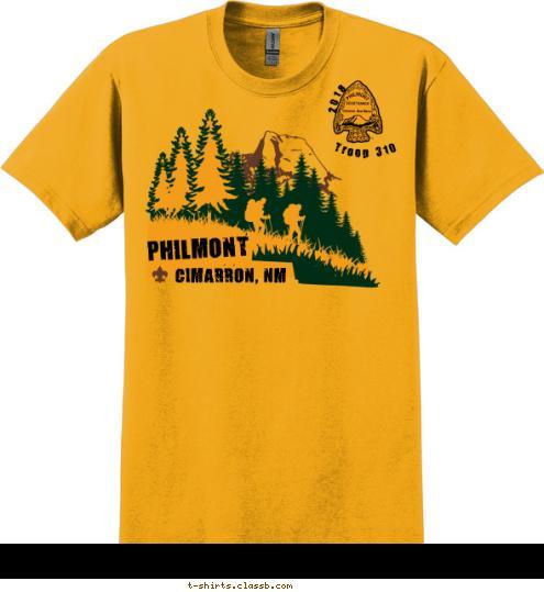 Troop 310 2018 CIMARRON, NM
 PHILMONT T-shirt Design Philmont Gold 3-color forest tooth of time