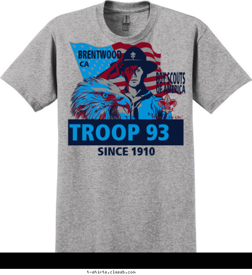 SINCE 1910 BOY SCOUTS OF AMERICA CA BRENTWOOD TROOP 93 T-shirt Design 