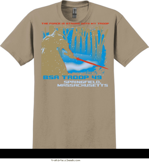 New Text THE FORCE IS STRONG WITH MY TROOP SPRINGFIELD, MASSACHUSETTS BSA TROOP 49 T-shirt Design 