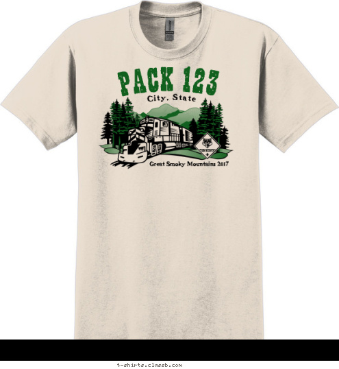 Your text here PACK 123 City, State Great Smoky Mountains 2017 T-shirt Design SP517
