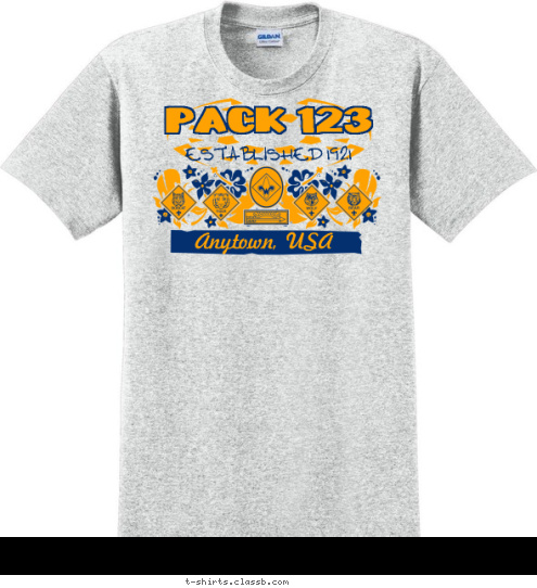 Your text here PACK 123 Anytown, USA ESTABLISHED 1921 T-shirt Design SP548