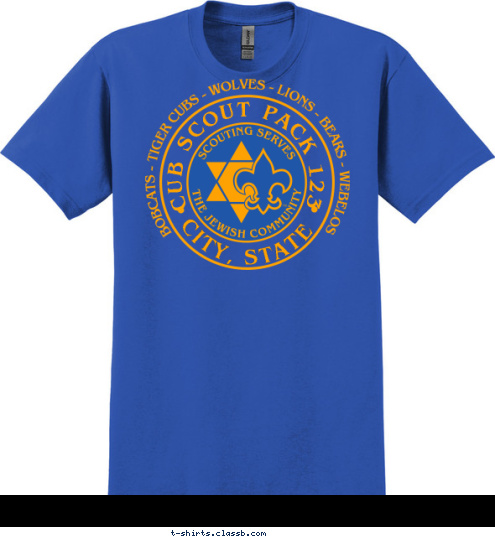 KIND-CHEERFUL-THRIFTY-BRAVE-CLEAN-REVERENT -TRUSTWORTHY-LOYAL-HELPFUL-FRIENDLY-COURTEOUS- CUB SCOUT PACK 123 CITY, STATE BOBCATS-TIGER CUBS-WOLVES-BEARS-WEBELOS T-shirt Design SP2629