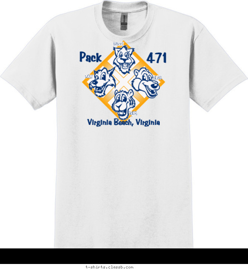 USA Anytown PACK 123 James Virginia Beach, Virginia 471 Pack TIGER WOLF BEAR BOBCAT T-shirt Design 