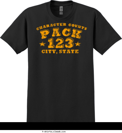 PACK 123 CITY, STATE CHARACTER COUNTS T-shirt Design SP599