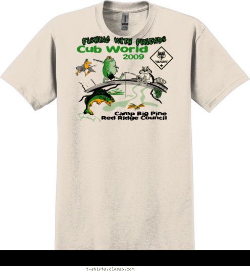 FISHING WITH FRIENDS Red Ridge Council Camp Big Pine 2009 Cub World T-shirt Design 