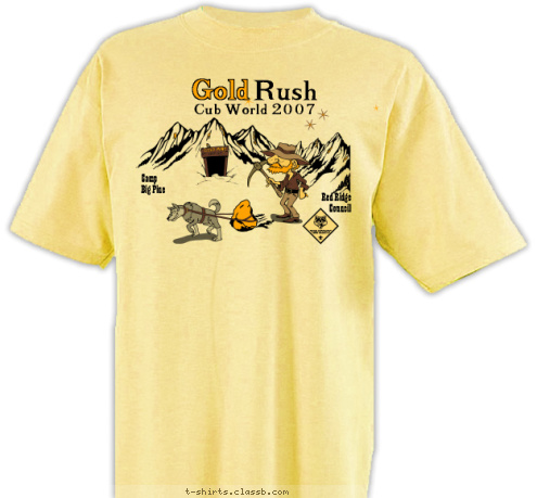 Red Ridge
    Council Camp 
Big Pine Cub World 2007 Rush Gold T-shirt Design 