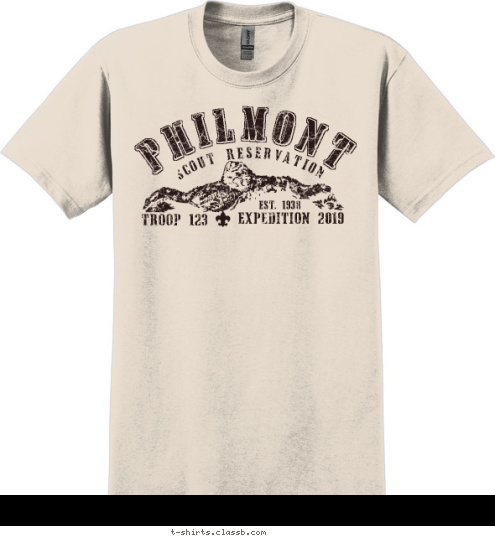 Your text here TROOP 123 EST. 1938 EXPEDITION 2017 PHILMONT SCOUT RESERVATION T-shirt Design SP593