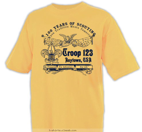 New Text Anytown, USA Troop 123 100 YEARS OF SCOUTING When Tradition Meets Tomorrow T-shirt Design SP2623