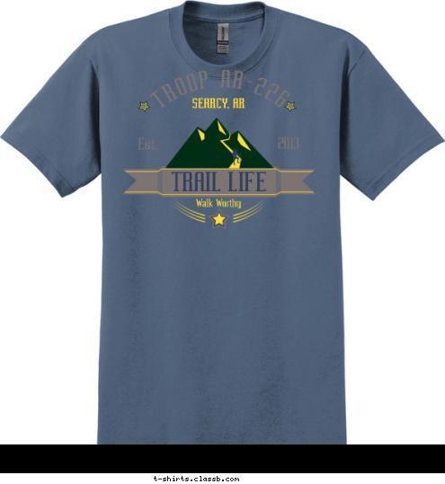 T-shirt Design Mountain Trail, Indigo, Forest, Lemon, Dark Grey