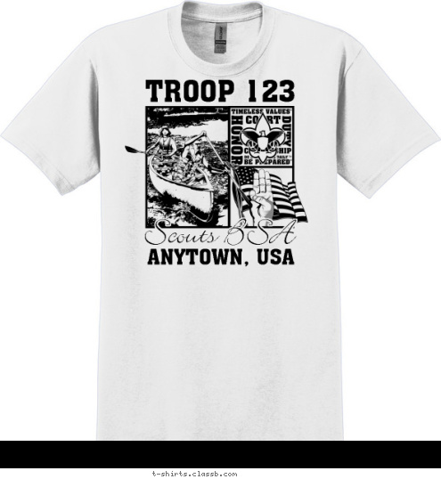 ANYTOWN, USA TROOP 123 Boy Scouts T-shirt Design SP2506