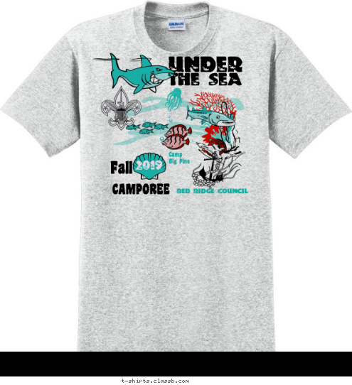 Your text here Red Ridge Council

 Camp
Big Pine

 2012


 CAMPOREE

 Fall


 UNDER THE SEA T-shirt Design sp926