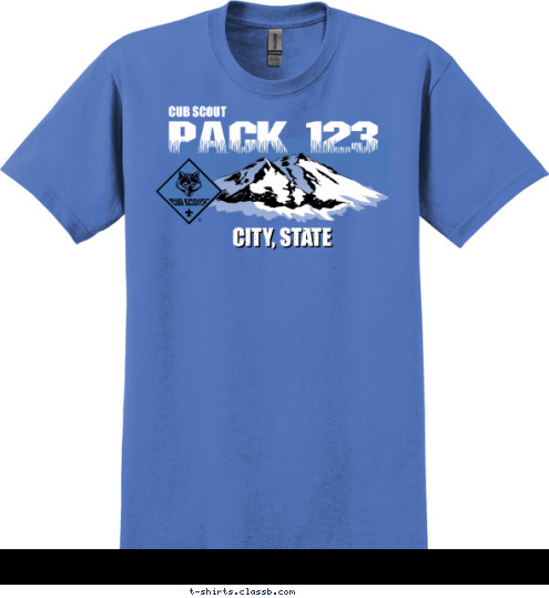 Your text here PACK 123 CITY, STATE
 CUB SCOUT T-shirt Design SP1663