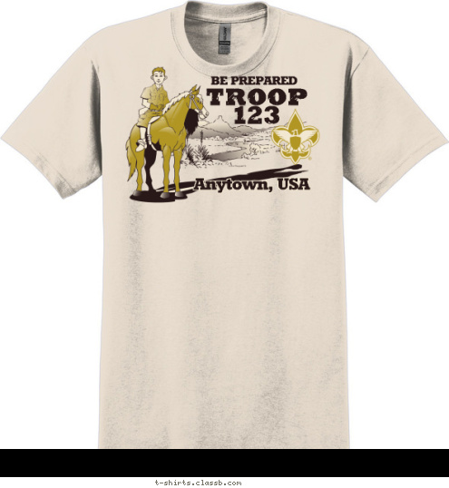 Your text here BE PREPARED 123
 TROOP
 Anytown, USA T-shirt Design SP1668