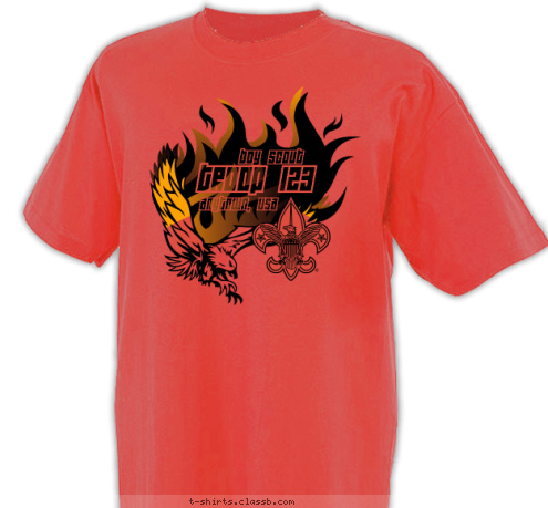 anytown, usa troop 123 boy scout T-shirt Design Paprika & Gold Flaming Eagle