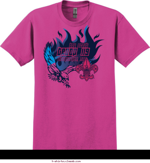 Albuquerque, NM Troop 119 boy scout T-shirt Design Pink flaming eagle