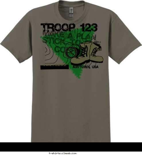 THE JOURNEY IS THE DESTINATION TROOP 123 ANYTOWN, USA MAKE A PLAN STICK TO THE COURSE T-shirt Design 