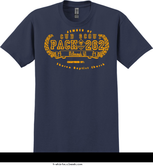 Sharon Baptist Church MEMBER OF  CHARTERED BY: 262 PACK CUB SCOUT McDonough, GA T-shirt Design 